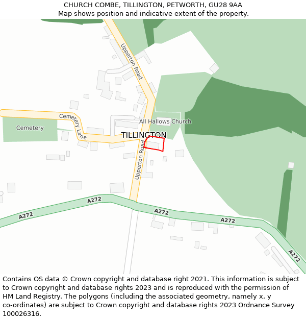 CHURCH COMBE, TILLINGTON, PETWORTH, GU28 9AA: Location map and indicative extent of plot