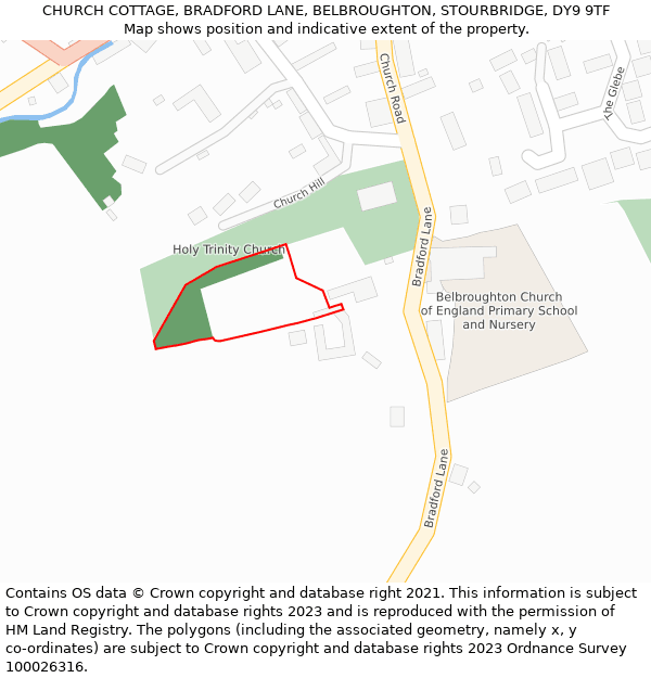 CHURCH COTTAGE, BRADFORD LANE, BELBROUGHTON, STOURBRIDGE, DY9 9TF: Location map and indicative extent of plot