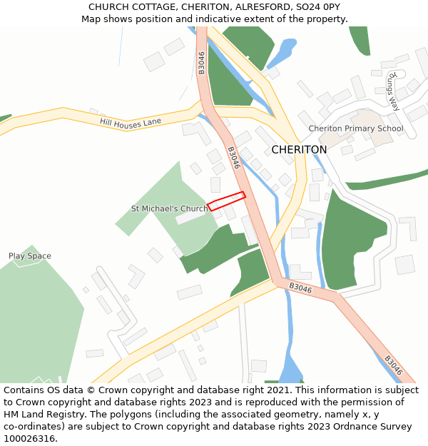 CHURCH COTTAGE, CHERITON, ALRESFORD, SO24 0PY: Location map and indicative extent of plot