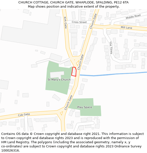 CHURCH COTTAGE, CHURCH GATE, WHAPLODE, SPALDING, PE12 6TA: Location map and indicative extent of plot
