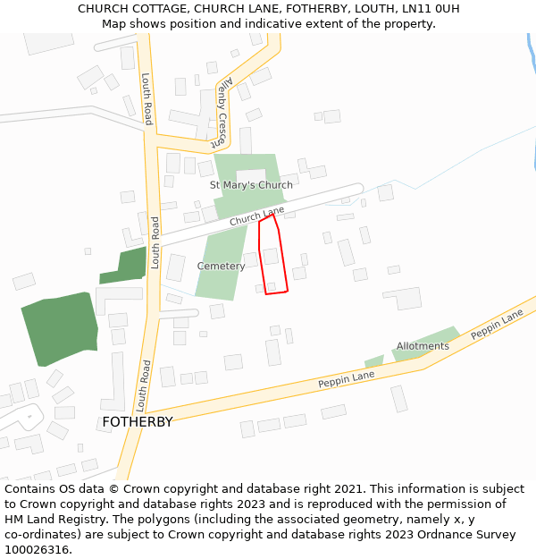 CHURCH COTTAGE, CHURCH LANE, FOTHERBY, LOUTH, LN11 0UH: Location map and indicative extent of plot