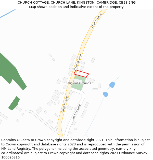 CHURCH COTTAGE, CHURCH LANE, KINGSTON, CAMBRIDGE, CB23 2NG: Location map and indicative extent of plot