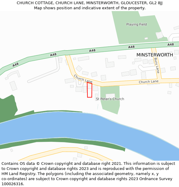 CHURCH COTTAGE, CHURCH LANE, MINSTERWORTH, GLOUCESTER, GL2 8JJ: Location map and indicative extent of plot