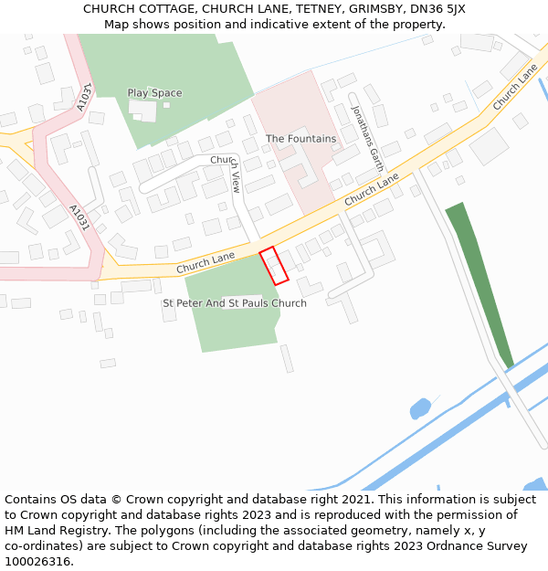 CHURCH COTTAGE, CHURCH LANE, TETNEY, GRIMSBY, DN36 5JX: Location map and indicative extent of plot