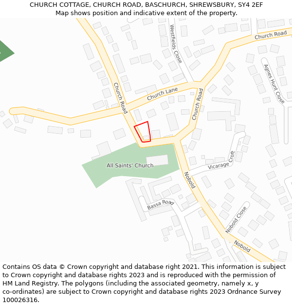 CHURCH COTTAGE, CHURCH ROAD, BASCHURCH, SHREWSBURY, SY4 2EF: Location map and indicative extent of plot