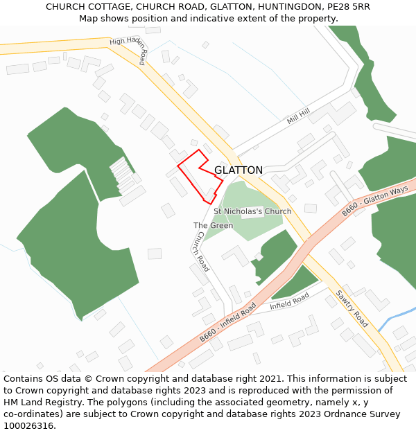 CHURCH COTTAGE, CHURCH ROAD, GLATTON, HUNTINGDON, PE28 5RR: Location map and indicative extent of plot
