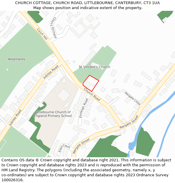CHURCH COTTAGE, CHURCH ROAD, LITTLEBOURNE, CANTERBURY, CT3 1UA: Location map and indicative extent of plot