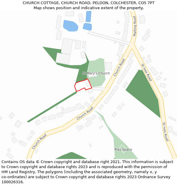CHURCH COTTAGE, CHURCH ROAD, PELDON, COLCHESTER, CO5 7PT: Location map and indicative extent of plot