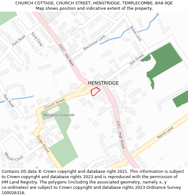 CHURCH COTTAGE, CHURCH STREET, HENSTRIDGE, TEMPLECOMBE, BA8 0QE: Location map and indicative extent of plot