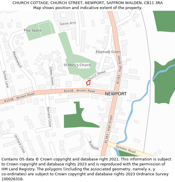CHURCH COTTAGE, CHURCH STREET, NEWPORT, SAFFRON WALDEN, CB11 3RA: Location map and indicative extent of plot