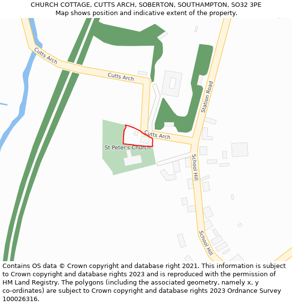 CHURCH COTTAGE, CUTTS ARCH, SOBERTON, SOUTHAMPTON, SO32 3PE: Location map and indicative extent of plot