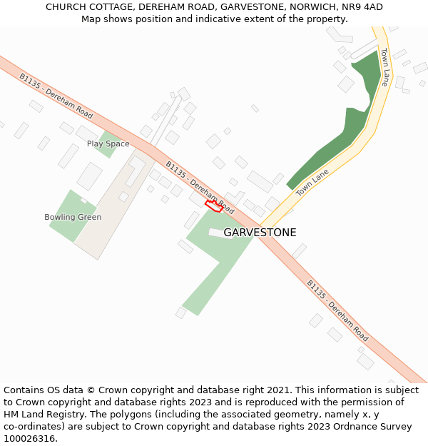 CHURCH COTTAGE, DEREHAM ROAD, GARVESTONE, NORWICH, NR9 4AD: Location map and indicative extent of plot