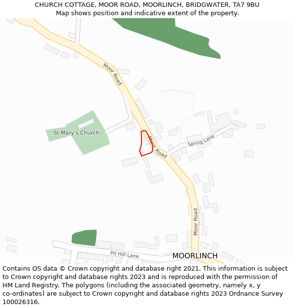 CHURCH COTTAGE, MOOR ROAD, MOORLINCH, BRIDGWATER, TA7 9BU: Location map and indicative extent of plot