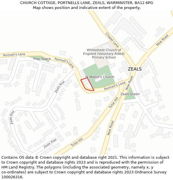 CHURCH COTTAGE, PORTNELLS LANE, ZEALS, WARMINSTER, BA12 6PG: Location map and indicative extent of plot