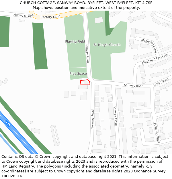 CHURCH COTTAGE, SANWAY ROAD, BYFLEET, WEST BYFLEET, KT14 7SF: Location map and indicative extent of plot
