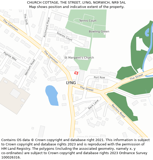 CHURCH COTTAGE, THE STREET, LYNG, NORWICH, NR9 5AL: Location map and indicative extent of plot