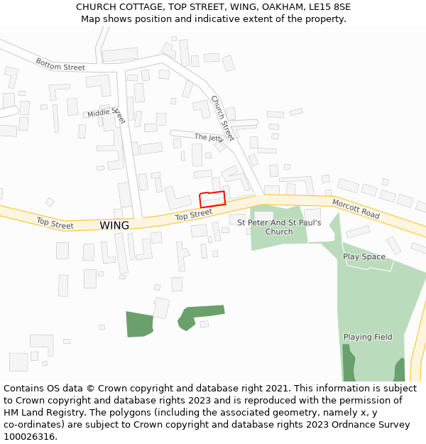 CHURCH COTTAGE, TOP STREET, WING, OAKHAM, LE15 8SE: Location map and indicative extent of plot