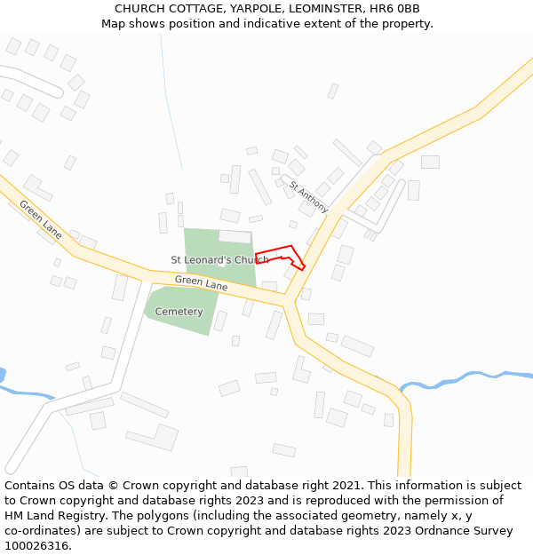 CHURCH COTTAGE, YARPOLE, LEOMINSTER, HR6 0BB: Location map and indicative extent of plot