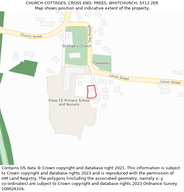 CHURCH COTTAGES, CROSS END, PREES, WHITCHURCH, SY13 2ER: Location map and indicative extent of plot