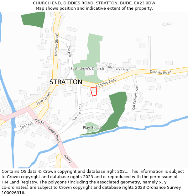 CHURCH END, DIDDIES ROAD, STRATTON, BUDE, EX23 9DW: Location map and indicative extent of plot