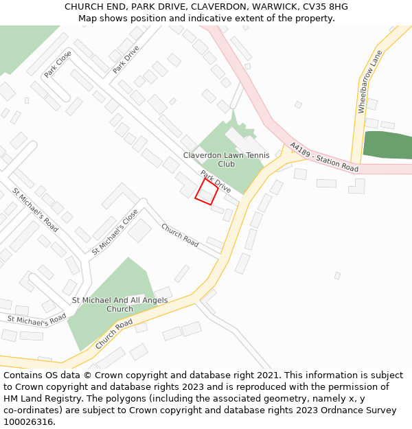 CHURCH END, PARK DRIVE, CLAVERDON, WARWICK, CV35 8HG: Location map and indicative extent of plot