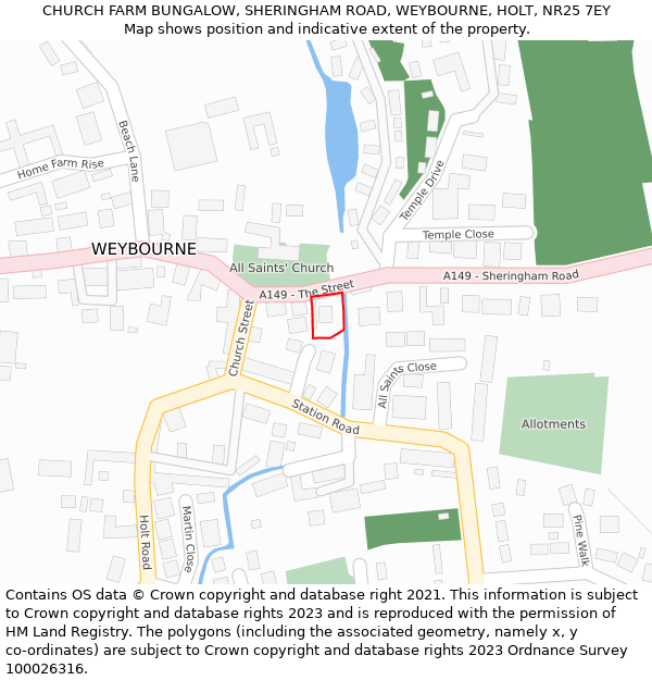 CHURCH FARM BUNGALOW, SHERINGHAM ROAD, WEYBOURNE, HOLT, NR25 7EY: Location map and indicative extent of plot