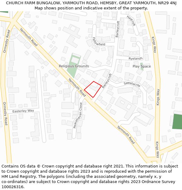 CHURCH FARM BUNGALOW, YARMOUTH ROAD, HEMSBY, GREAT YARMOUTH, NR29 4NJ: Location map and indicative extent of plot