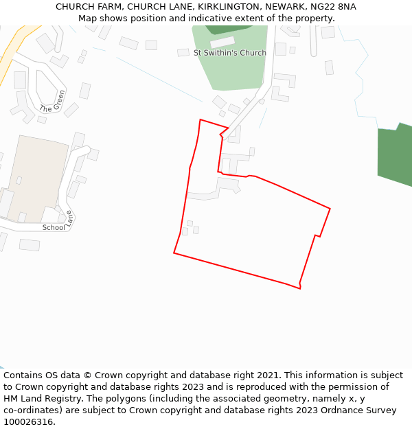 CHURCH FARM, CHURCH LANE, KIRKLINGTON, NEWARK, NG22 8NA: Location map and indicative extent of plot