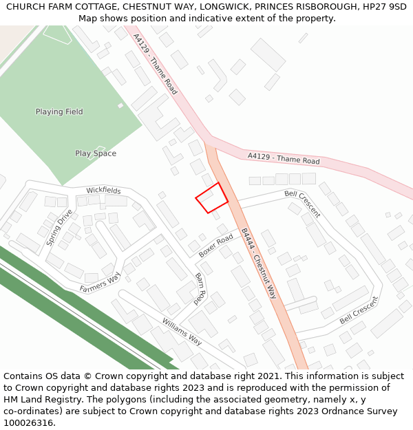 CHURCH FARM COTTAGE, CHESTNUT WAY, LONGWICK, PRINCES RISBOROUGH, HP27 9SD: Location map and indicative extent of plot