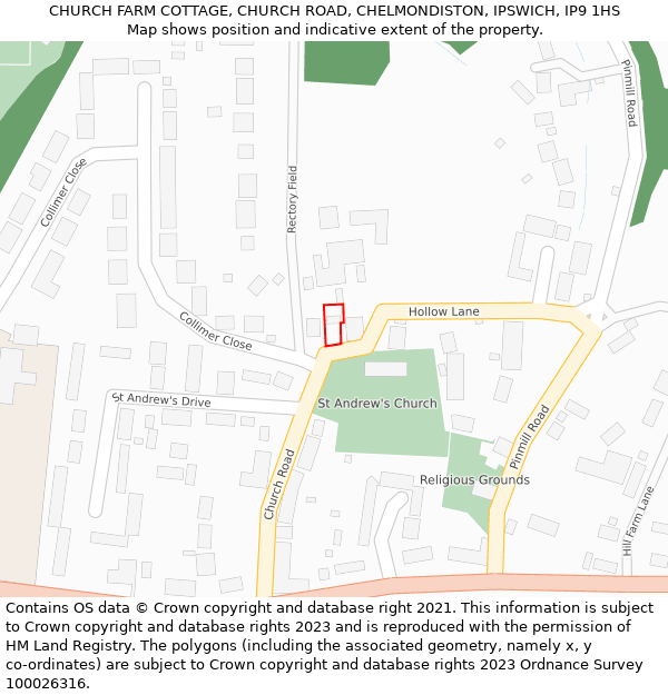 CHURCH FARM COTTAGE, CHURCH ROAD, CHELMONDISTON, IPSWICH, IP9 1HS: Location map and indicative extent of plot