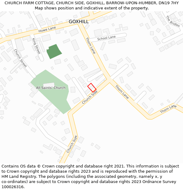 CHURCH FARM COTTAGE, CHURCH SIDE, GOXHILL, BARROW-UPON-HUMBER, DN19 7HY: Location map and indicative extent of plot