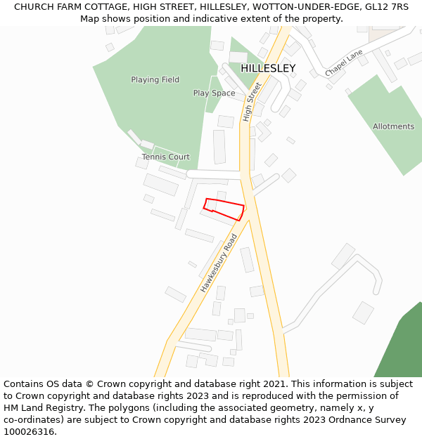 CHURCH FARM COTTAGE, HIGH STREET, HILLESLEY, WOTTON-UNDER-EDGE, GL12 7RS: Location map and indicative extent of plot