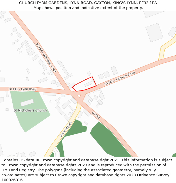 CHURCH FARM GARDENS, LYNN ROAD, GAYTON, KING'S LYNN, PE32 1PA: Location map and indicative extent of plot