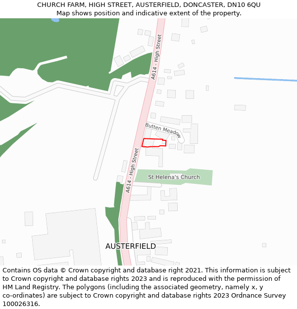 CHURCH FARM, HIGH STREET, AUSTERFIELD, DONCASTER, DN10 6QU: Location map and indicative extent of plot