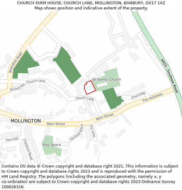 CHURCH FARM HOUSE, CHURCH LANE, MOLLINGTON, BANBURY, OX17 1AZ: Location map and indicative extent of plot