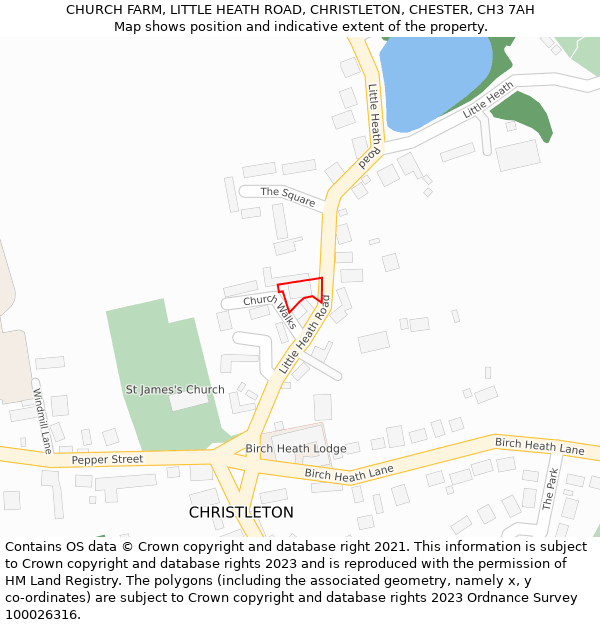 CHURCH FARM, LITTLE HEATH ROAD, CHRISTLETON, CHESTER, CH3 7AH: Location map and indicative extent of plot