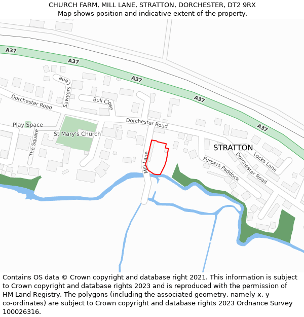 CHURCH FARM, MILL LANE, STRATTON, DORCHESTER, DT2 9RX: Location map and indicative extent of plot