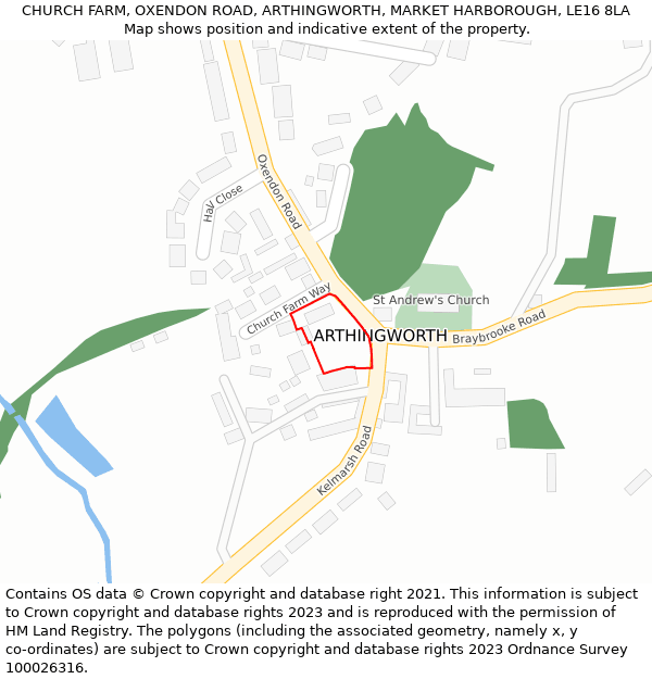 CHURCH FARM, OXENDON ROAD, ARTHINGWORTH, MARKET HARBOROUGH, LE16 8LA: Location map and indicative extent of plot