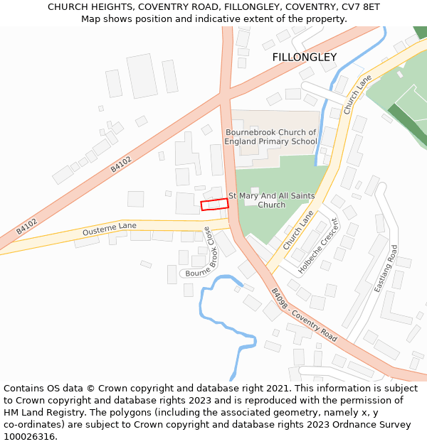 CHURCH HEIGHTS, COVENTRY ROAD, FILLONGLEY, COVENTRY, CV7 8ET: Location map and indicative extent of plot