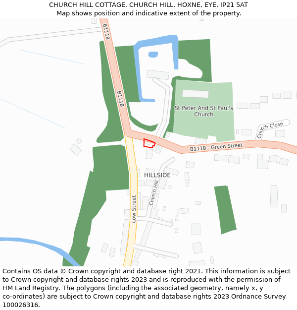 CHURCH HILL COTTAGE, CHURCH HILL, HOXNE, EYE, IP21 5AT: Location map and indicative extent of plot