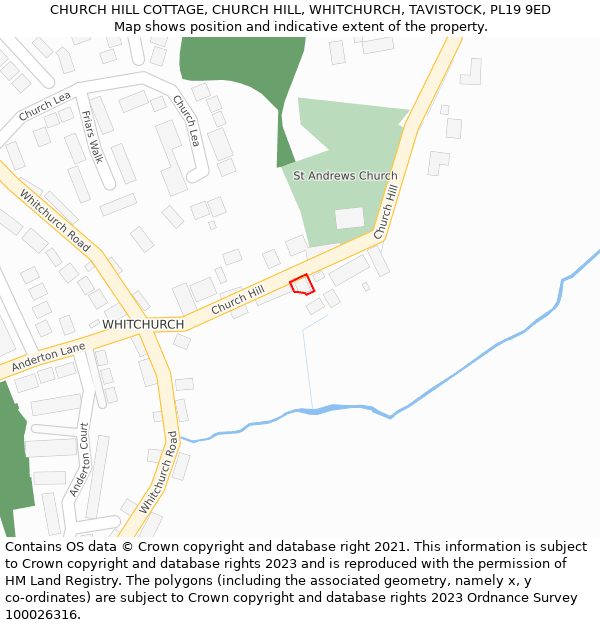 CHURCH HILL COTTAGE, CHURCH HILL, WHITCHURCH, TAVISTOCK, PL19 9ED: Location map and indicative extent of plot
