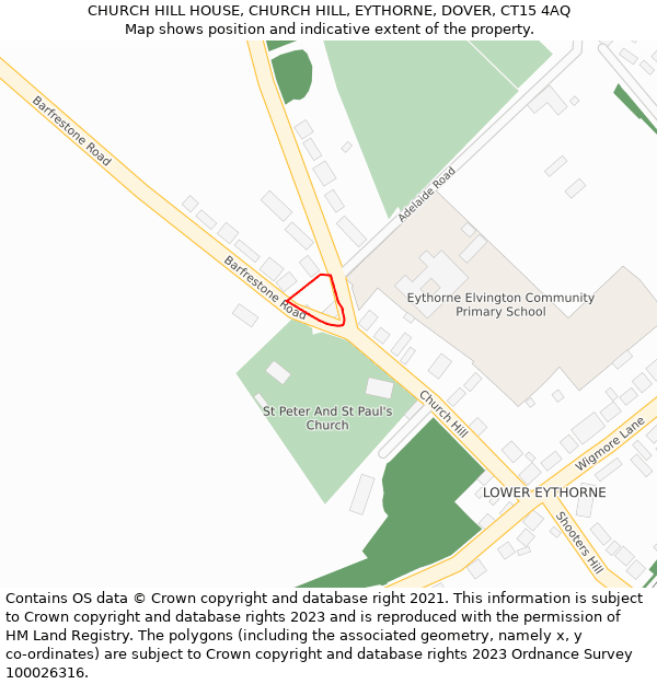 CHURCH HILL HOUSE, CHURCH HILL, EYTHORNE, DOVER, CT15 4AQ: Location map and indicative extent of plot