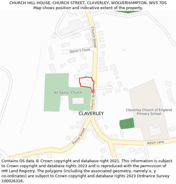 CHURCH HILL HOUSE, CHURCH STREET, CLAVERLEY, WOLVERHAMPTON, WV5 7DS: Location map and indicative extent of plot