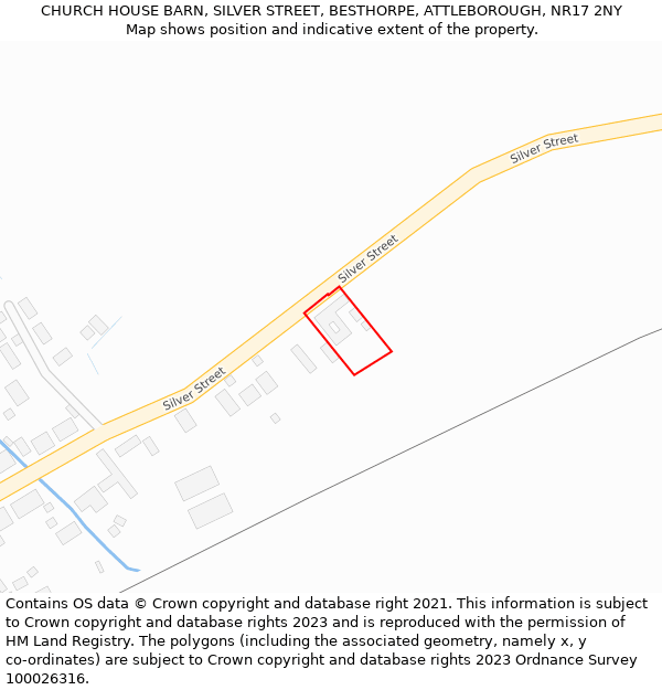 CHURCH HOUSE BARN, SILVER STREET, BESTHORPE, ATTLEBOROUGH, NR17 2NY: Location map and indicative extent of plot