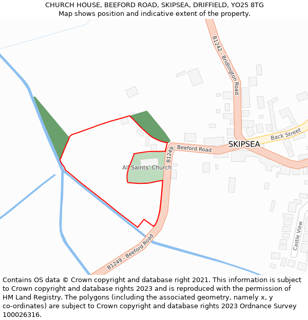 CHURCH HOUSE, BEEFORD ROAD, SKIPSEA, DRIFFIELD, YO25 8TG: Location map and indicative extent of plot