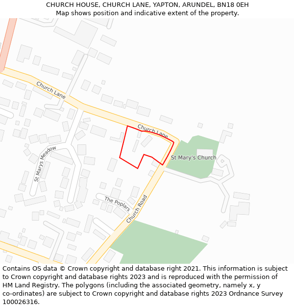CHURCH HOUSE, CHURCH LANE, YAPTON, ARUNDEL, BN18 0EH: Location map and indicative extent of plot