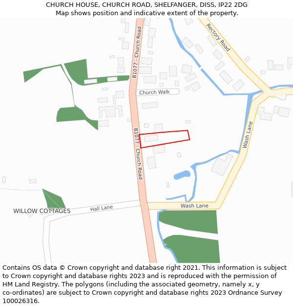 CHURCH HOUSE, CHURCH ROAD, SHELFANGER, DISS, IP22 2DG: Location map and indicative extent of plot