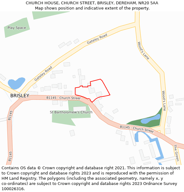 CHURCH HOUSE, CHURCH STREET, BRISLEY, DEREHAM, NR20 5AA: Location map and indicative extent of plot