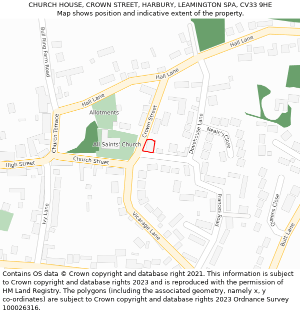 CHURCH HOUSE, CROWN STREET, HARBURY, LEAMINGTON SPA, CV33 9HE: Location map and indicative extent of plot