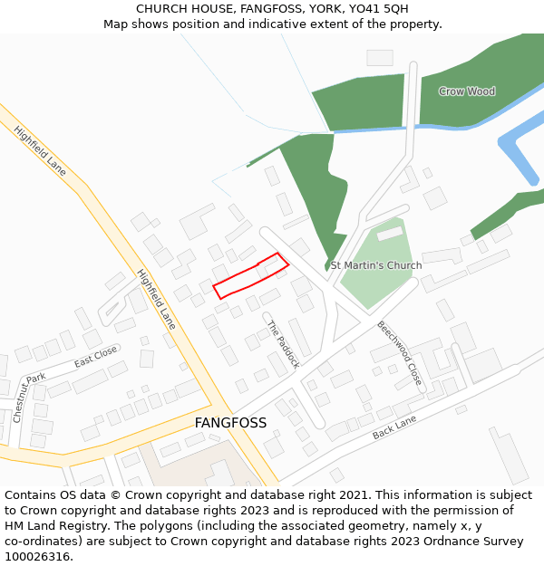 CHURCH HOUSE, FANGFOSS, YORK, YO41 5QH: Location map and indicative extent of plot